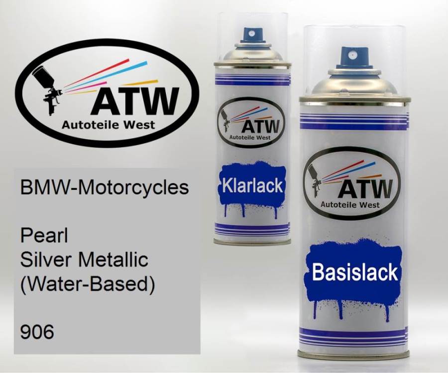 BMW-Motorcycles, Pearl Silver Metallic (Water-Based), 906: 400ml Sprühdose + 400ml Klarlack - Set, von ATW Autoteile West.